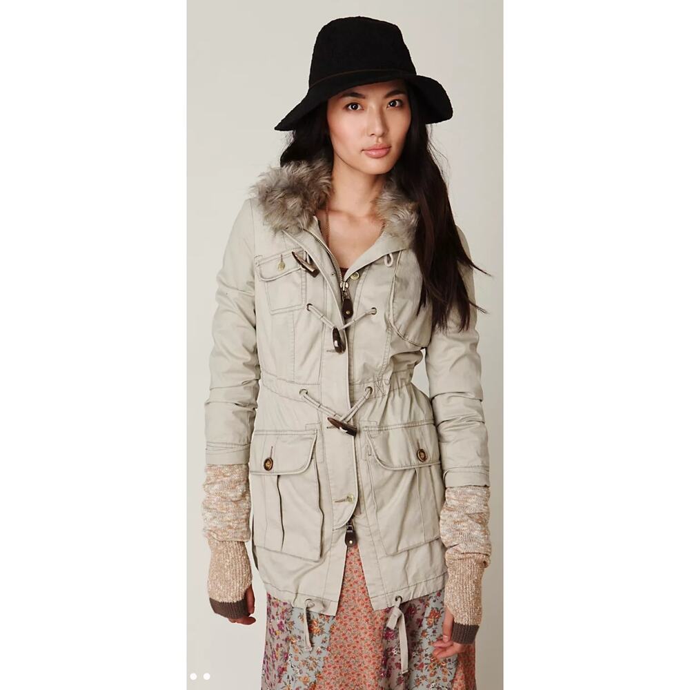 Free People Sweater Lined Parka Cotton Chore Jacket Toggle Buttons Womens XS